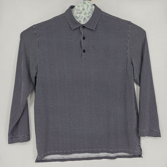 IBKUL Shirt Mens Extra Large Black White Checkered Long Sleeve Golfing Polo - Picture 1 of 10